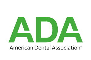 Green letters "ADA" stand prominently above the words "American Dental Association," set against a plain white background.