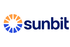 The logo features a circular graphic with orange and blue segments beside the word "sunbit" in blue, set on a clear white background.