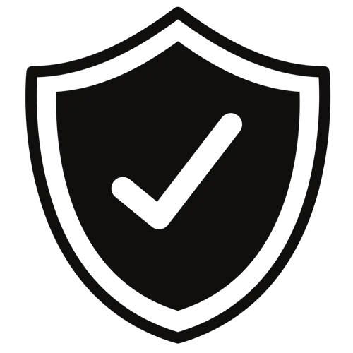 Black shield outline with a centered check mark, symbolizing security or verification.