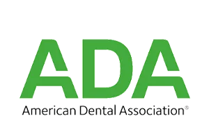 Green letters "ADA" stand prominently above the words "American Dental Association," set against a plain white background.