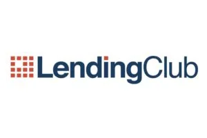 Logo with "LendingClub" text in blue on a white background. Box of red squares appears to the left, resembling a digital pattern.