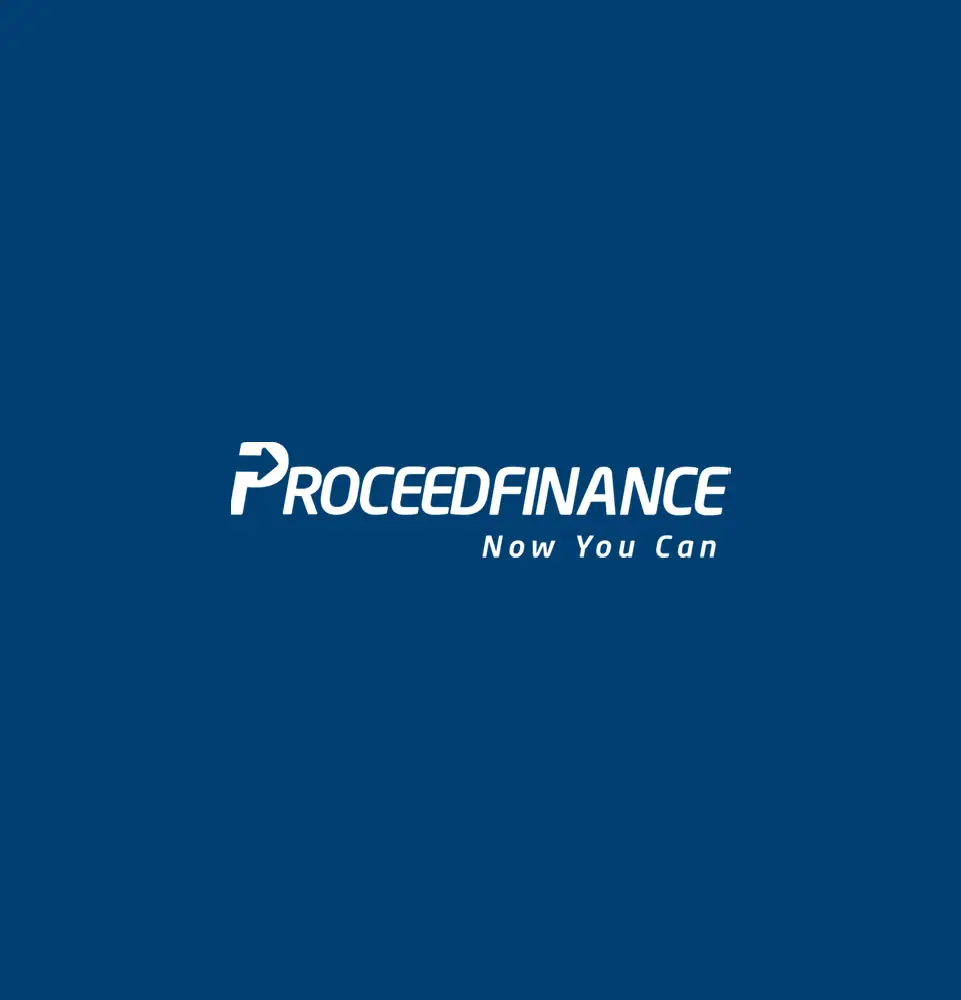 White text on a blue background reads: "PROCEEDFINANCE Now You Can," suggesting a financial service or company.